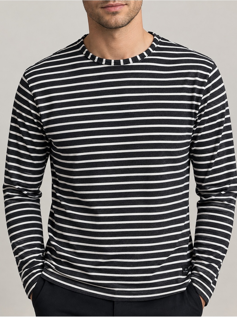 Paul Smith Men’s Long Sleeve T-Shirt Black White Striped LG Minimalist Modern